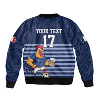 Custom France Football Sleeve Zip Bomber Jacket Blue Gallic Rooster Mascot
