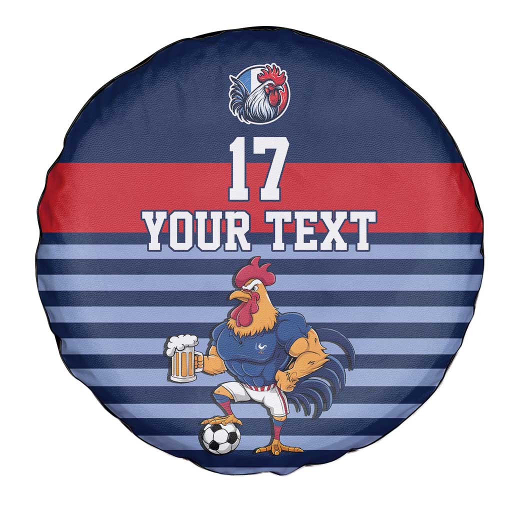 Custom France Football Spare Tire Cover Blue Gallic Rooster Mascot