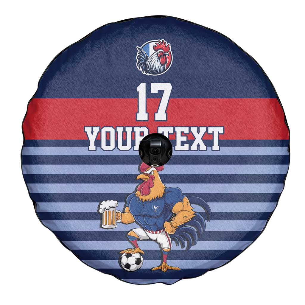 Custom France Football Spare Tire Cover Blue Gallic Rooster Mascot
