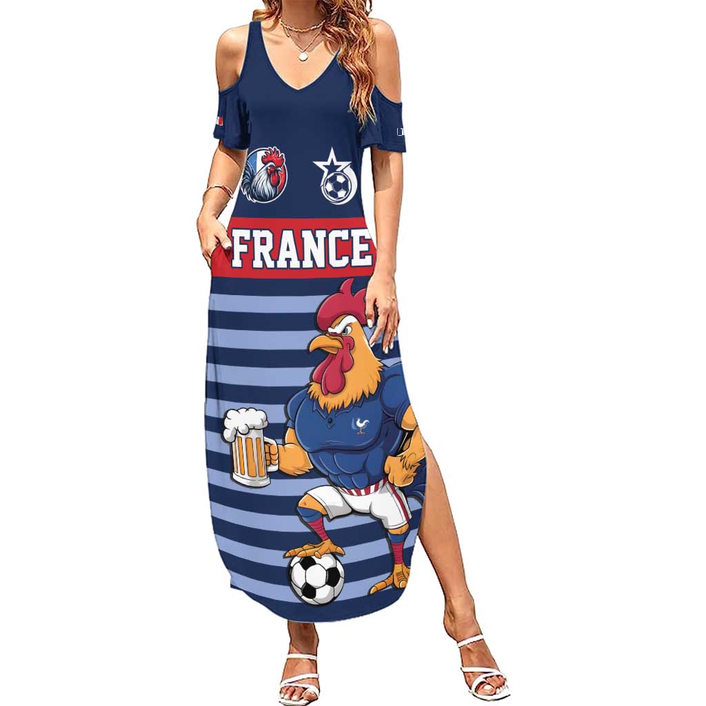 Custom France Football Summer Maxi Dress Blue Gallic Rooster Mascot