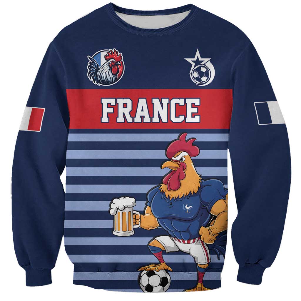 Custom France Football Sweatshirt Blue Gallic Rooster Mascot