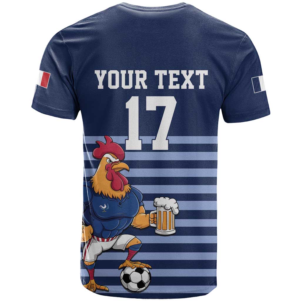 Custom France Football T Shirt Blue Gallic Rooster Mascot