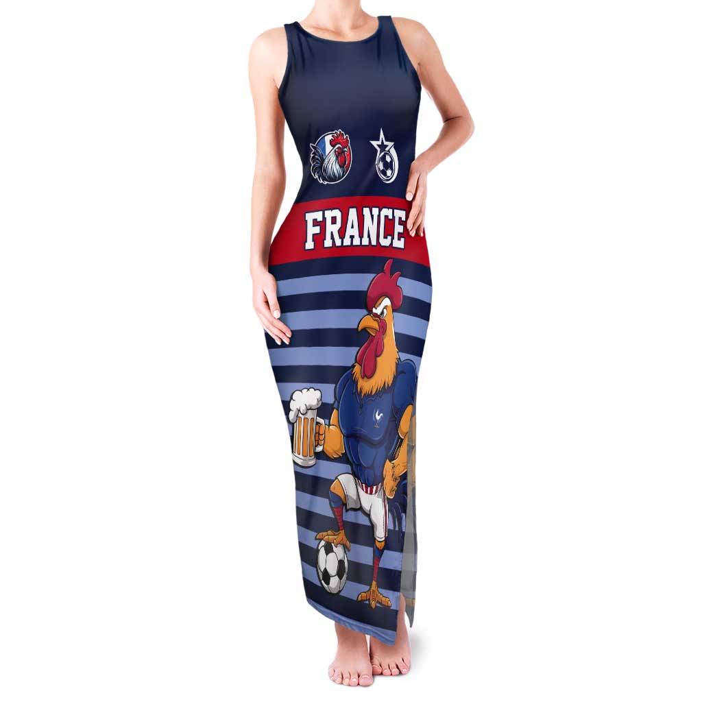 Custom France Football Tank Maxi Dress Blue Gallic Rooster Mascot