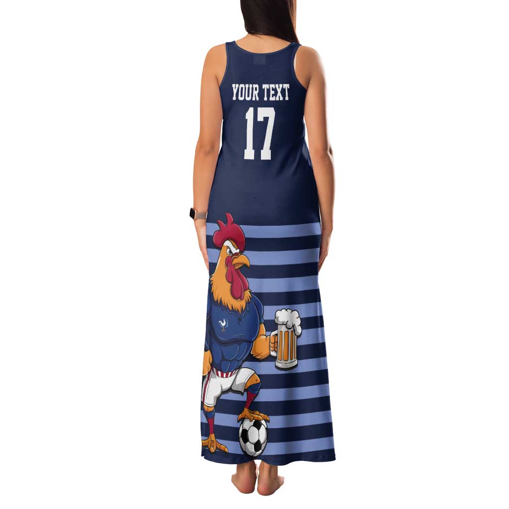Custom France Football Tank Maxi Dress Blue Gallic Rooster Mascot