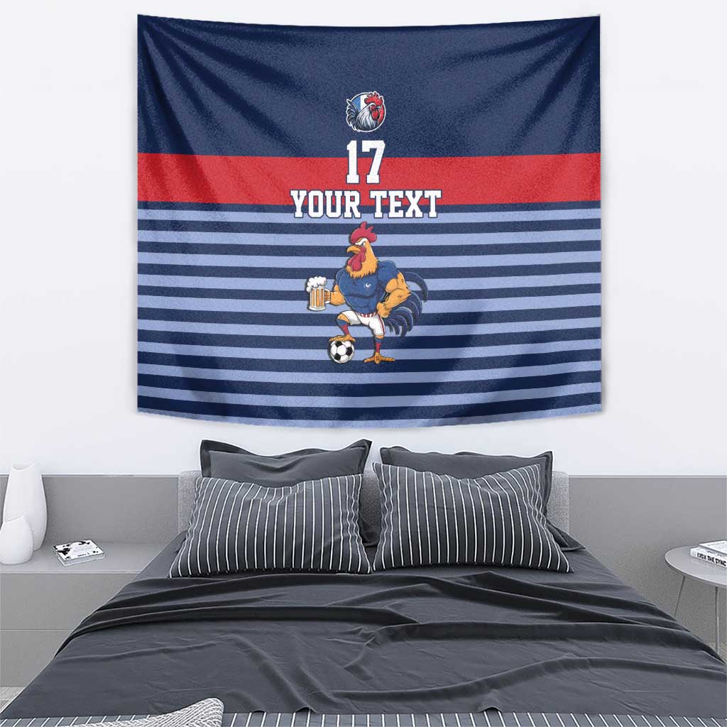 Custom France Football Tapestry Blue Gallic Rooster Mascot