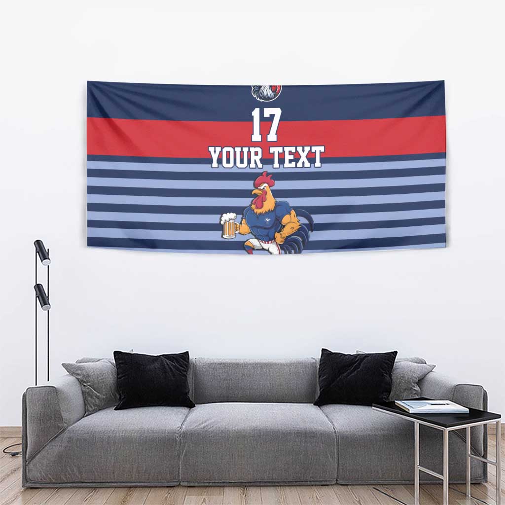 Custom France Football Tapestry Blue Gallic Rooster Mascot