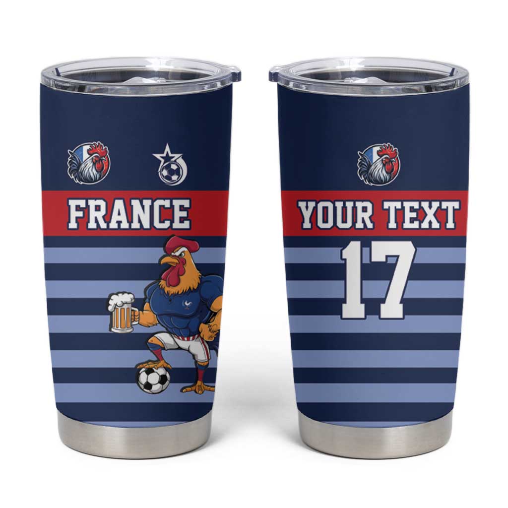 Custom France Football Tumbler Cup Blue Gallic Rooster Mascot