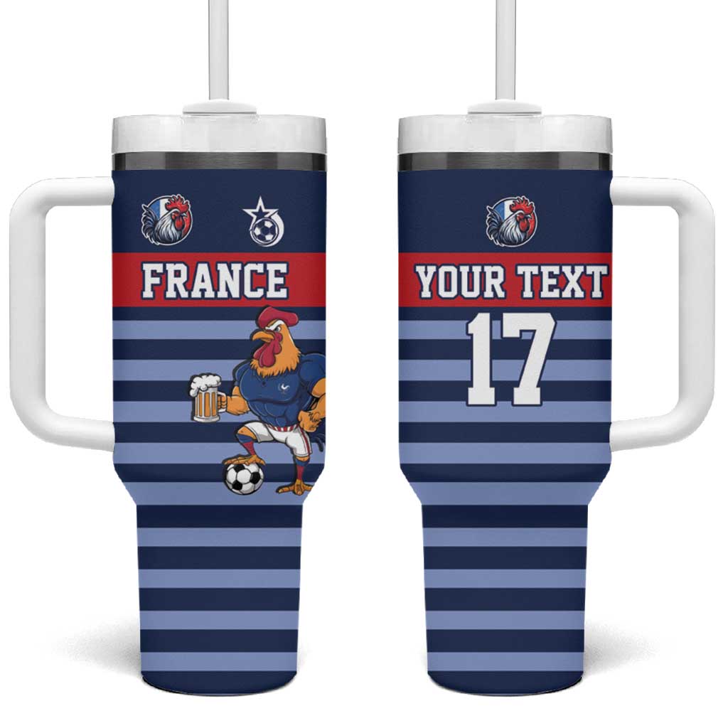 Custom France Football Tumbler With Handle Blue Gallic Rooster Mascot