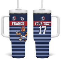 Custom France Football Tumbler With Handle Blue Gallic Rooster Mascot