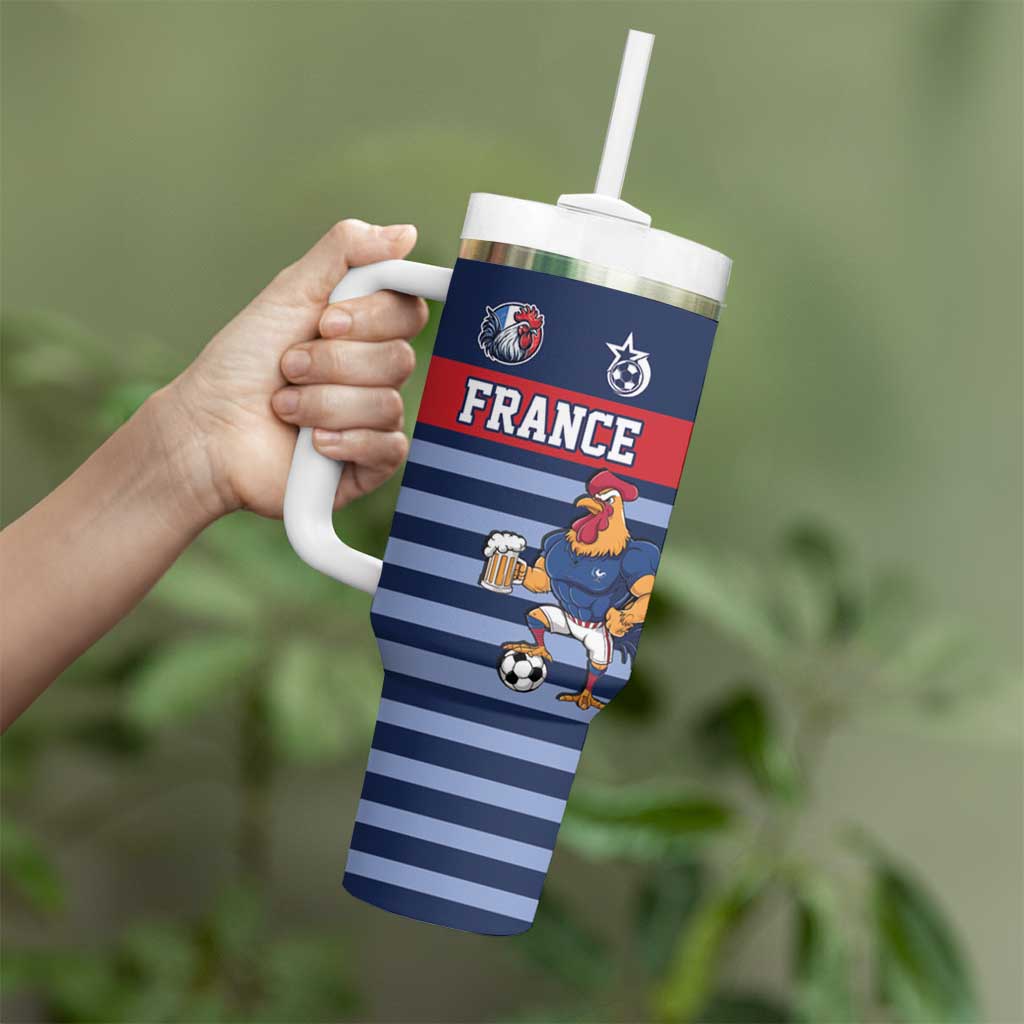Custom France Football Tumbler With Handle Blue Gallic Rooster Mascot