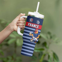 Custom France Football Tumbler With Handle Blue Gallic Rooster Mascot