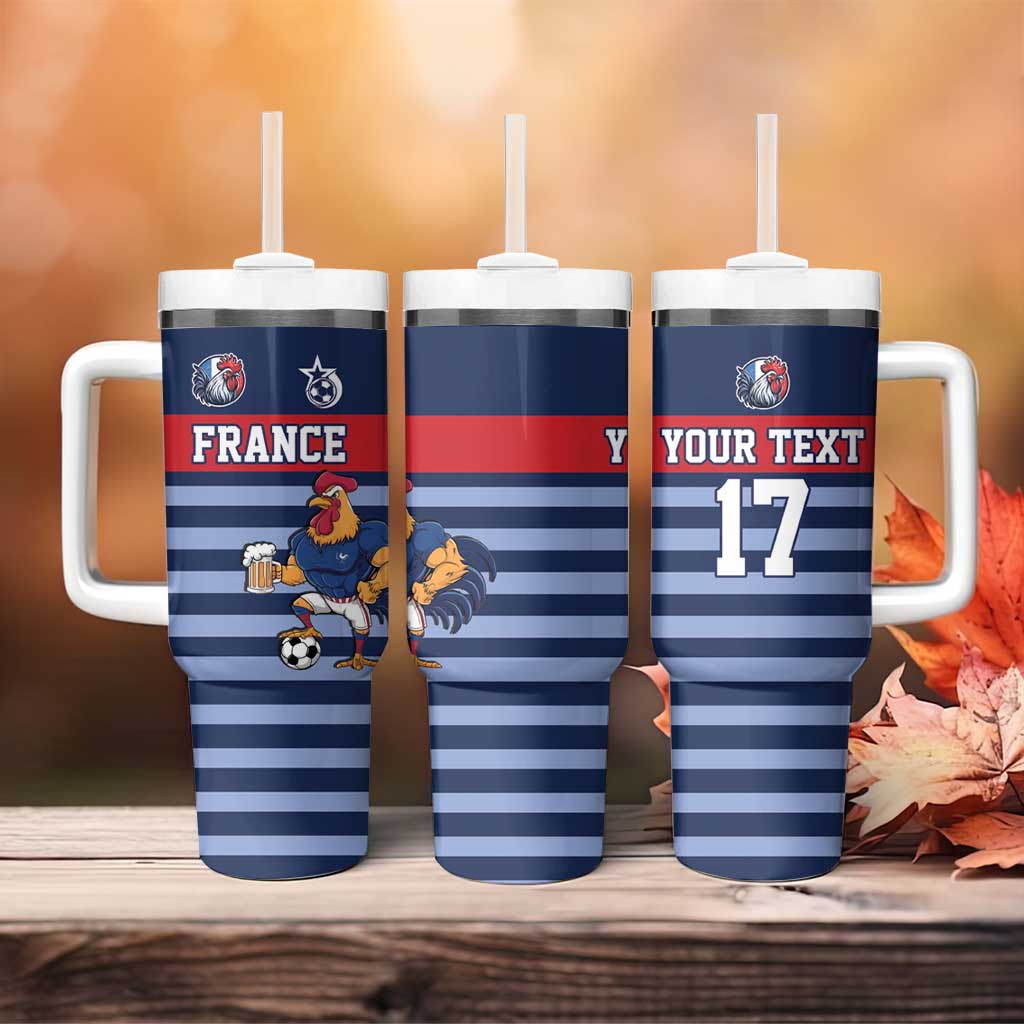 Custom France Football Tumbler With Handle Blue Gallic Rooster Mascot