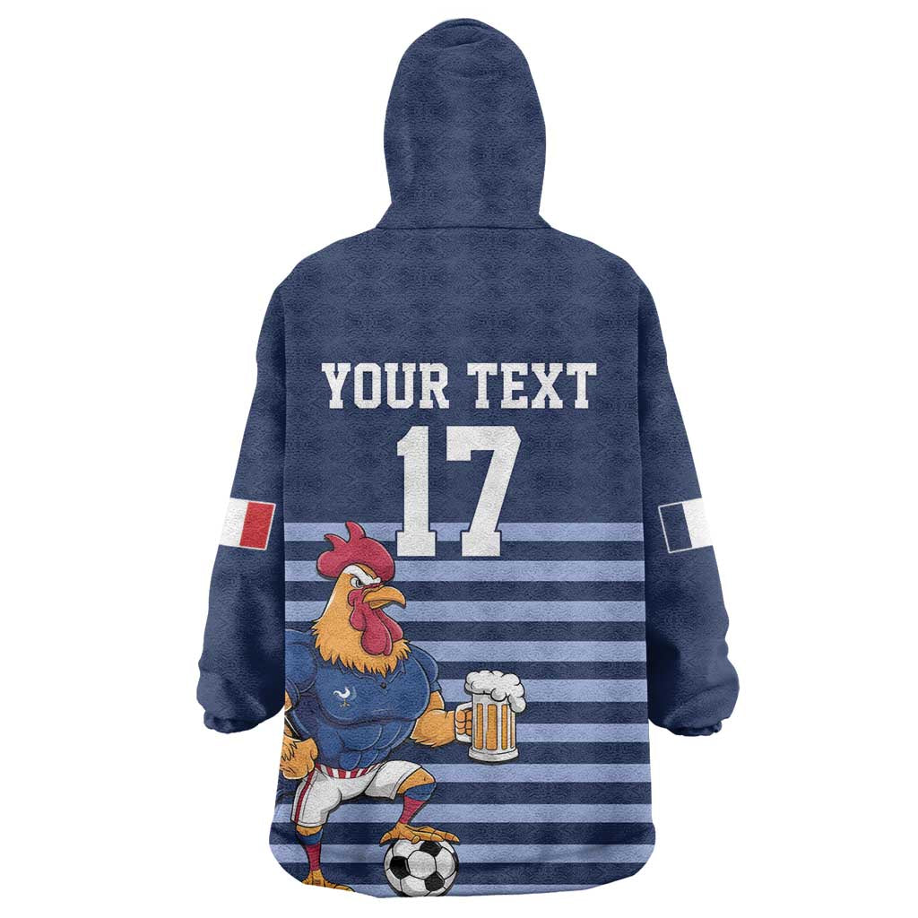 Custom France Football Wearable Blanket Hoodie Blue Gallic Rooster Mascot