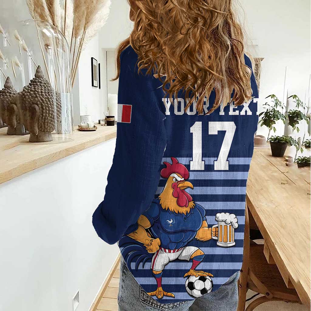 Custom France Football Women Casual Shirt Blue Gallic Rooster Mascot