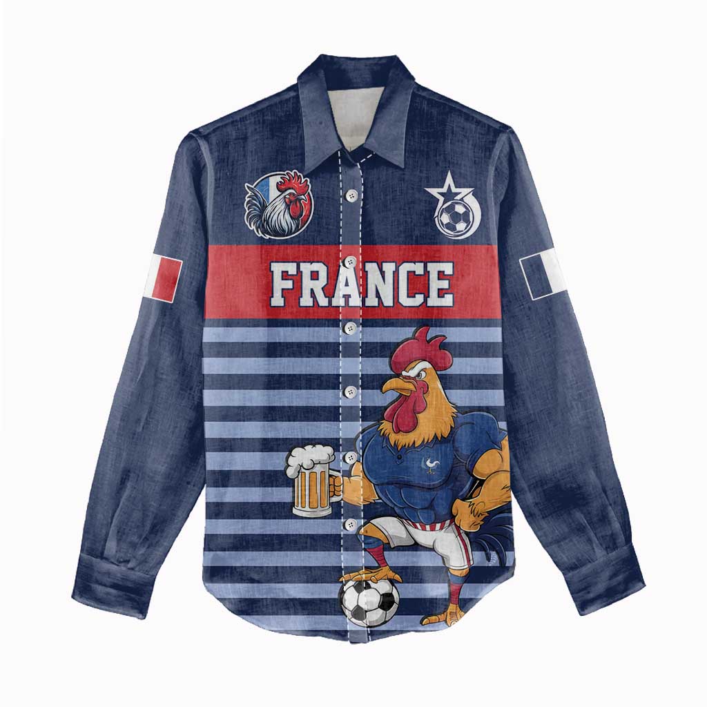 Custom France Football Women Casual Shirt Blue Gallic Rooster Mascot