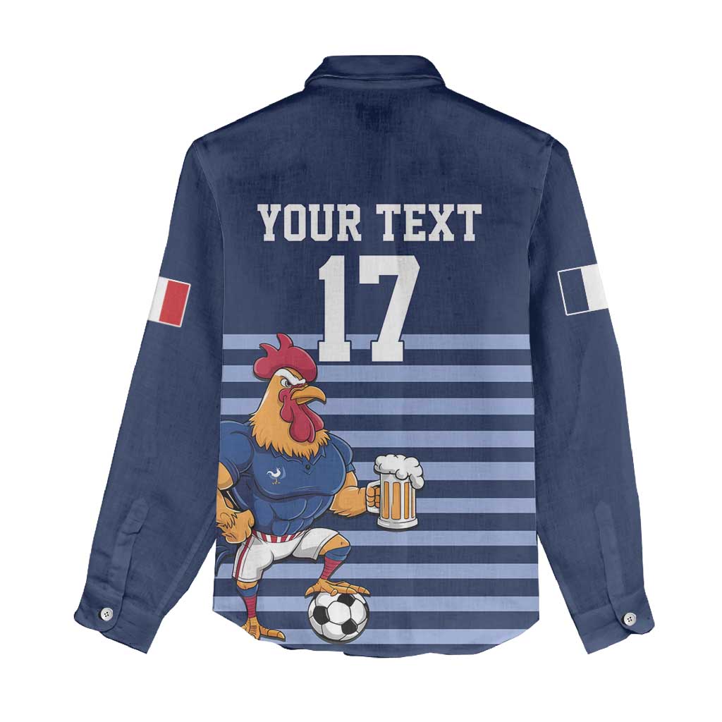 Custom France Football Women Casual Shirt Blue Gallic Rooster Mascot