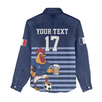 Custom France Football Women Casual Shirt Blue Gallic Rooster Mascot