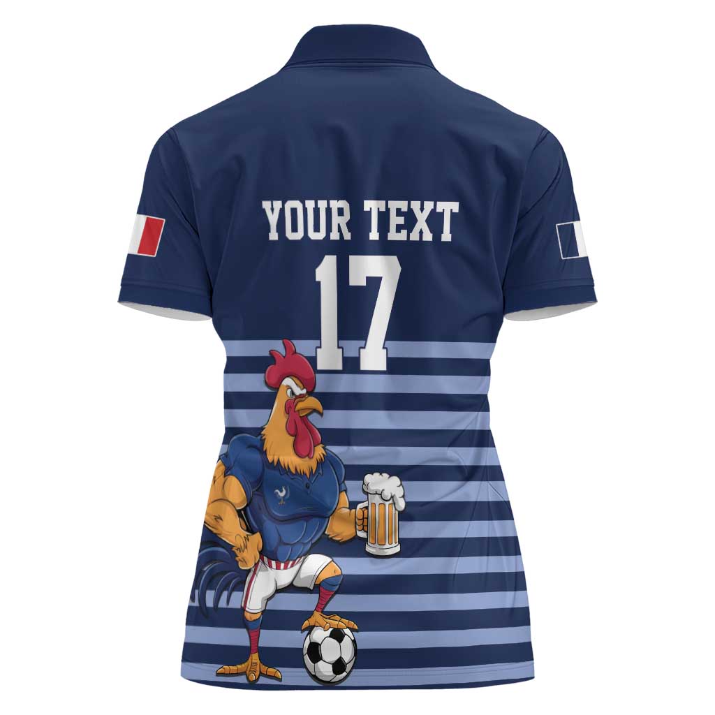 Custom France Football Women Polo Shirt Blue Gallic Rooster Mascot
