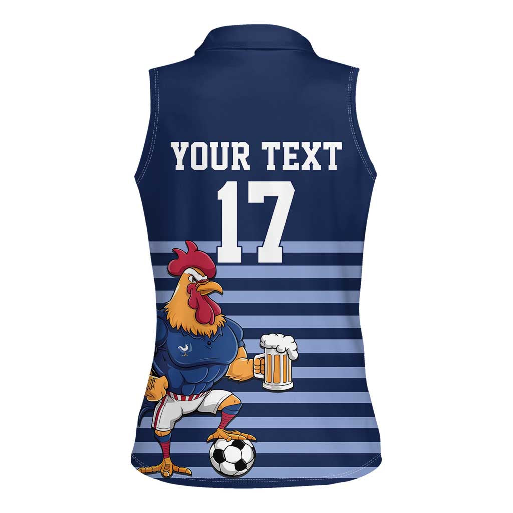 Custom France Football Women Sleeveless Polo Shirt Blue Gallic Rooster Mascot