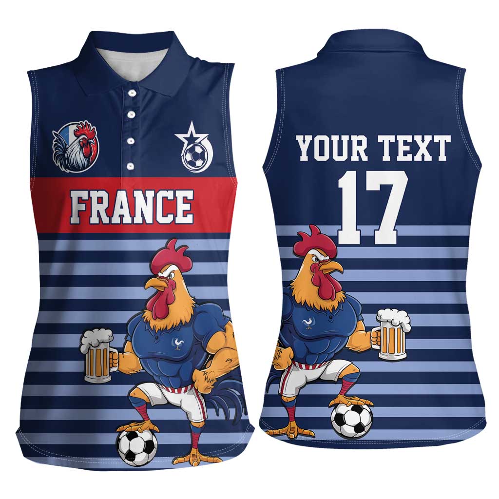 Custom France Football Women Sleeveless Polo Shirt Blue Gallic Rooster Mascot