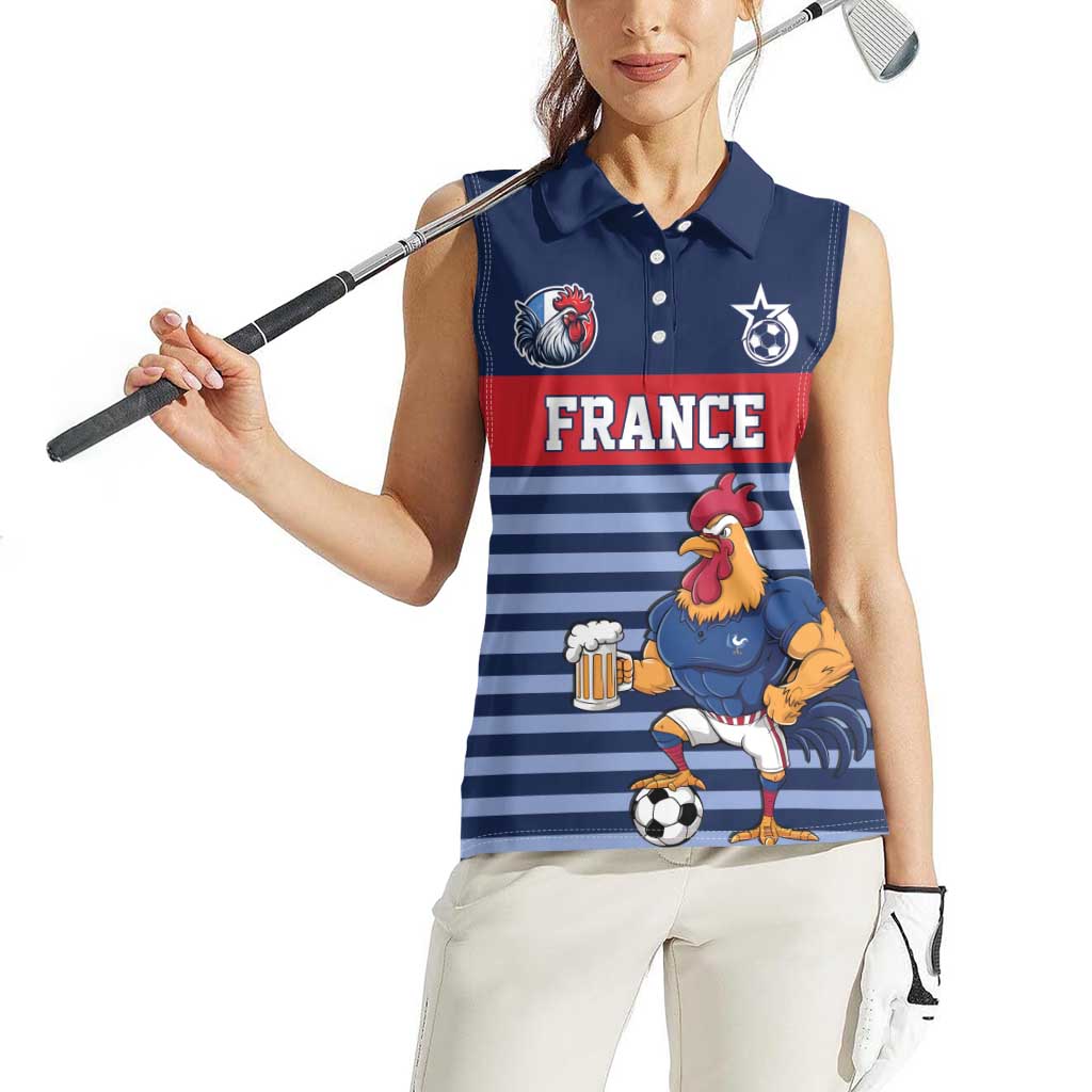 Custom France Football Women Sleeveless Polo Shirt Blue Gallic Rooster Mascot
