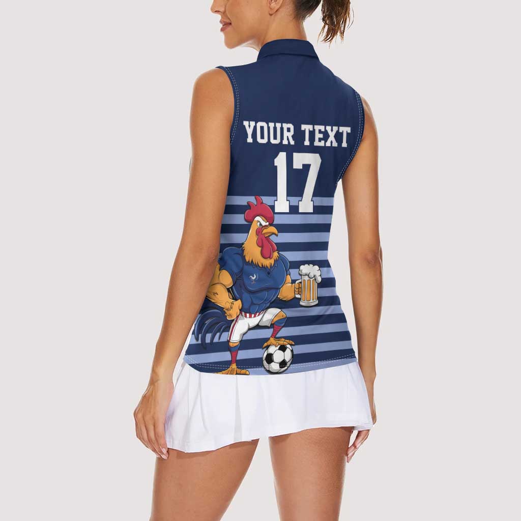Custom France Football Women Sleeveless Polo Shirt Blue Gallic Rooster Mascot