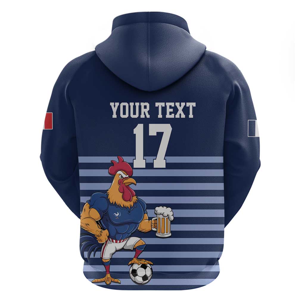 Custom France Football Zip Hoodie Blue Gallic Rooster Mascot