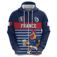 Custom France Football Zip Hoodie Blue Gallic Rooster Mascot