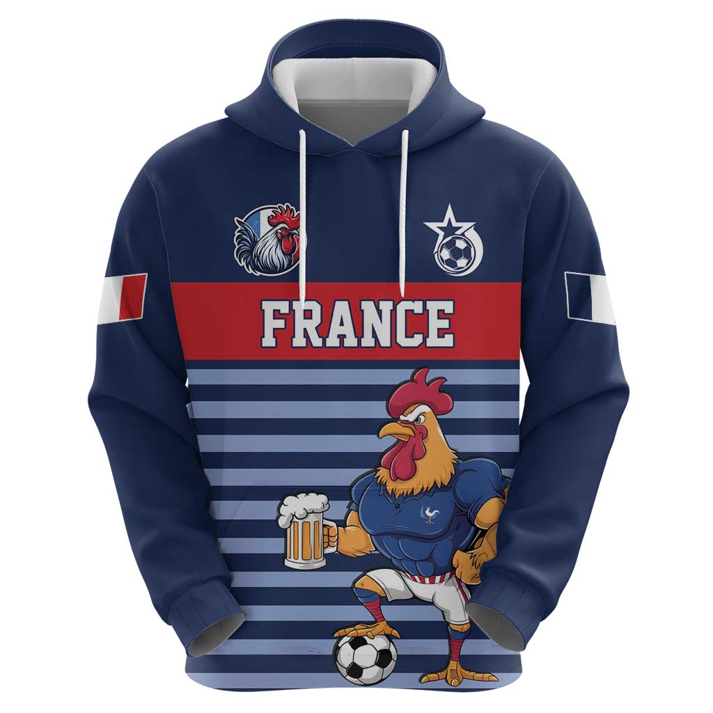 Custom France Football Zip Hoodie Blue Gallic Rooster Mascot
