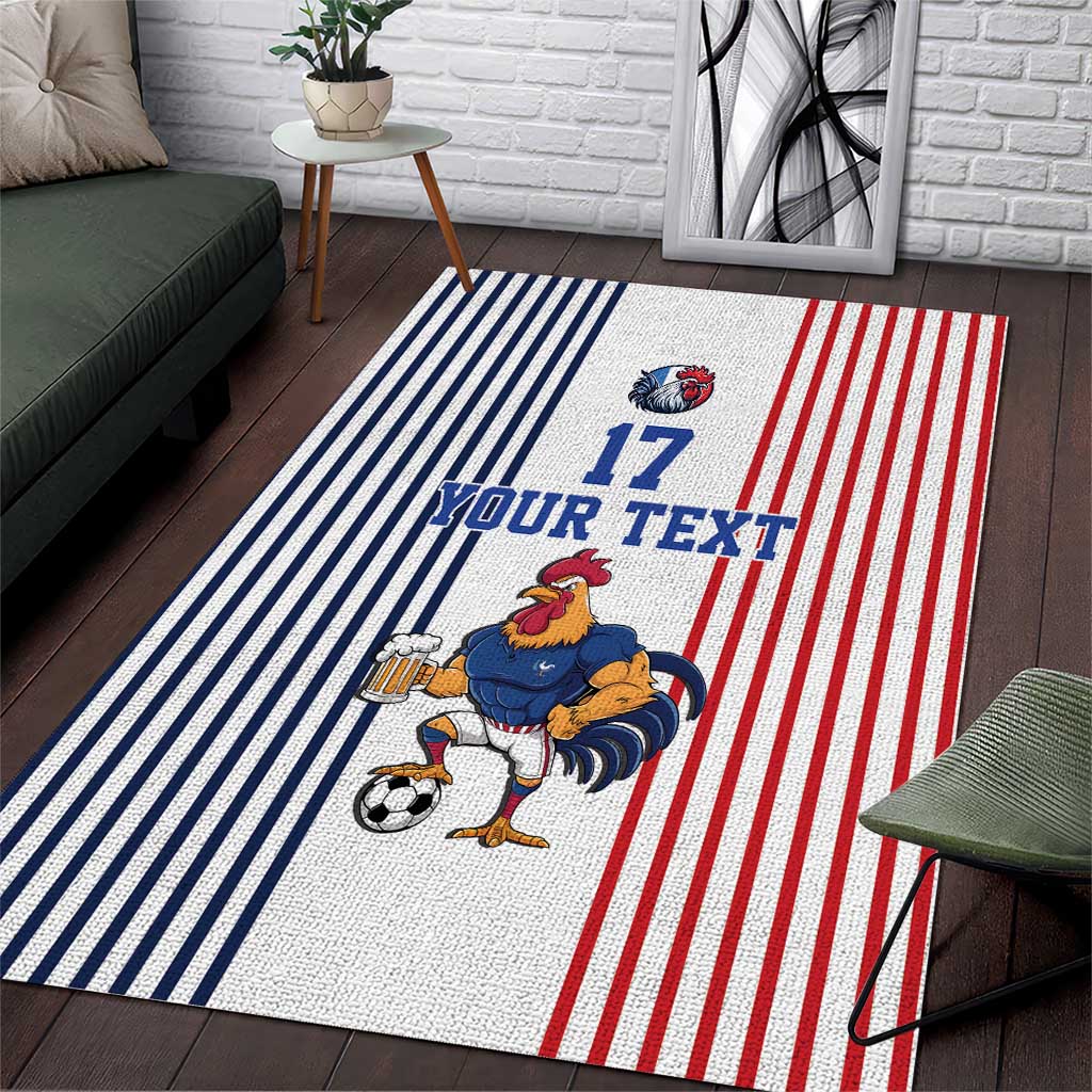 Custom France Football Area Rug White Gallic Rooster Mascot