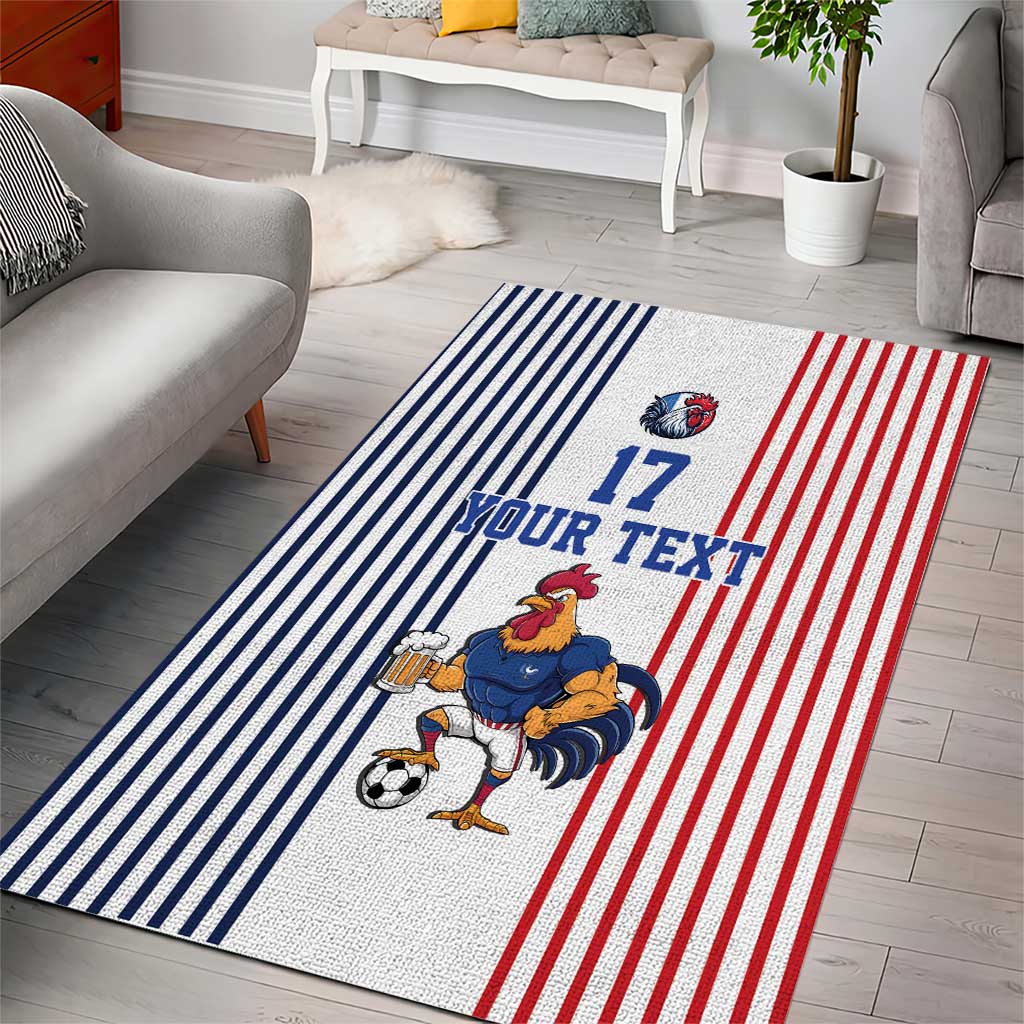 Custom France Football Area Rug White Gallic Rooster Mascot