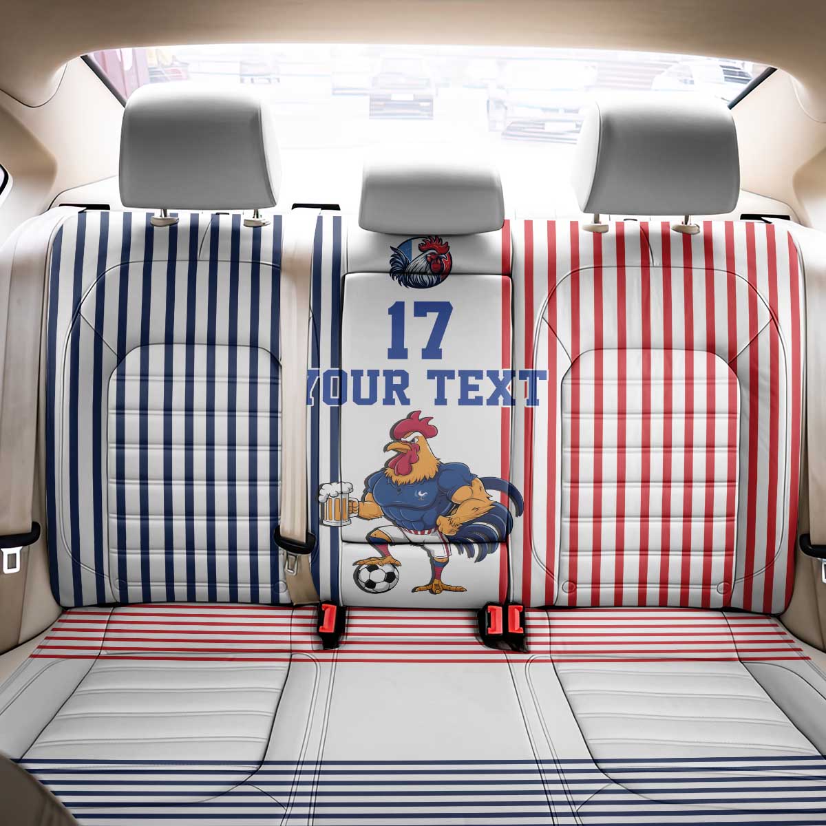 Custom France Football Back Car Seat Cover White Gallic Rooster Mascot