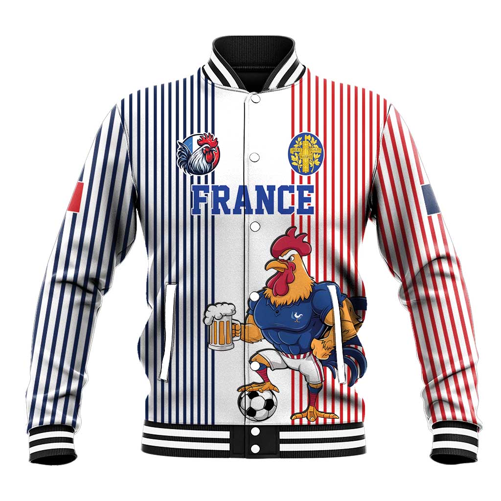 Custom France Football Baseball Jacket White Gallic Rooster Mascot