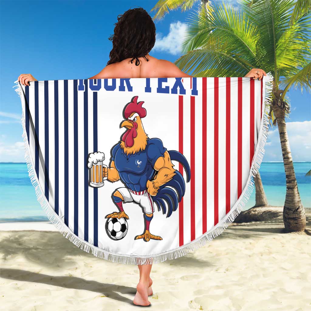 Custom France Football Beach Blanket White Gallic Rooster Mascot