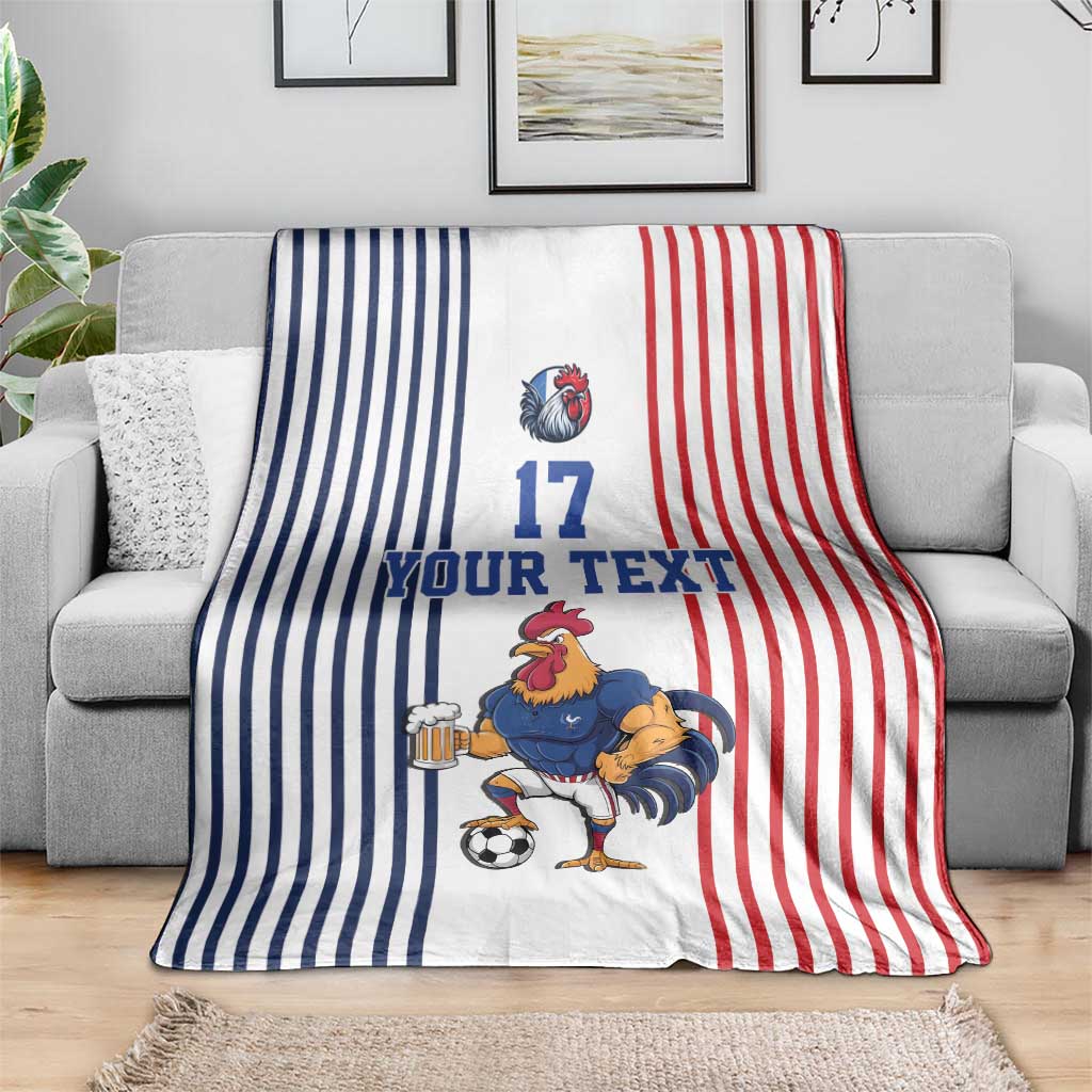 Custom France Football Blanket White Gallic Rooster Mascot