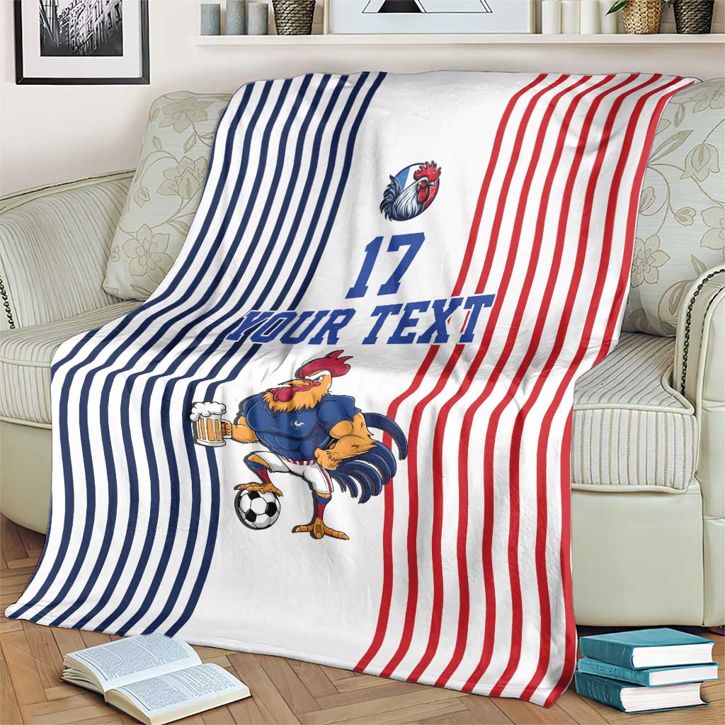 Custom France Football Blanket White Gallic Rooster Mascot