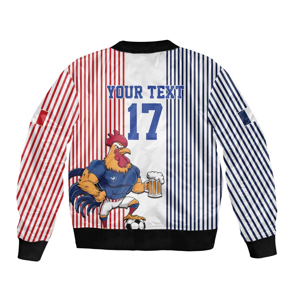 Custom France Football Bomber Jacket White Gallic Rooster Mascot