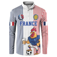 Custom France Football Button Sweatshirt White Gallic Rooster Mascot