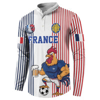 Custom France Football Button Sweatshirt White Gallic Rooster Mascot