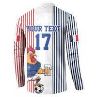 Custom France Football Button Sweatshirt White Gallic Rooster Mascot