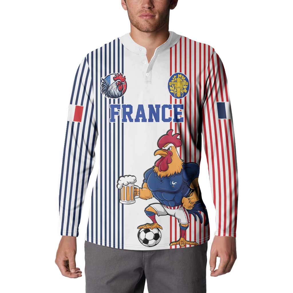 Custom France Football Button Sweatshirt White Gallic Rooster Mascot