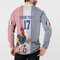 Custom France Football Button Sweatshirt White Gallic Rooster Mascot