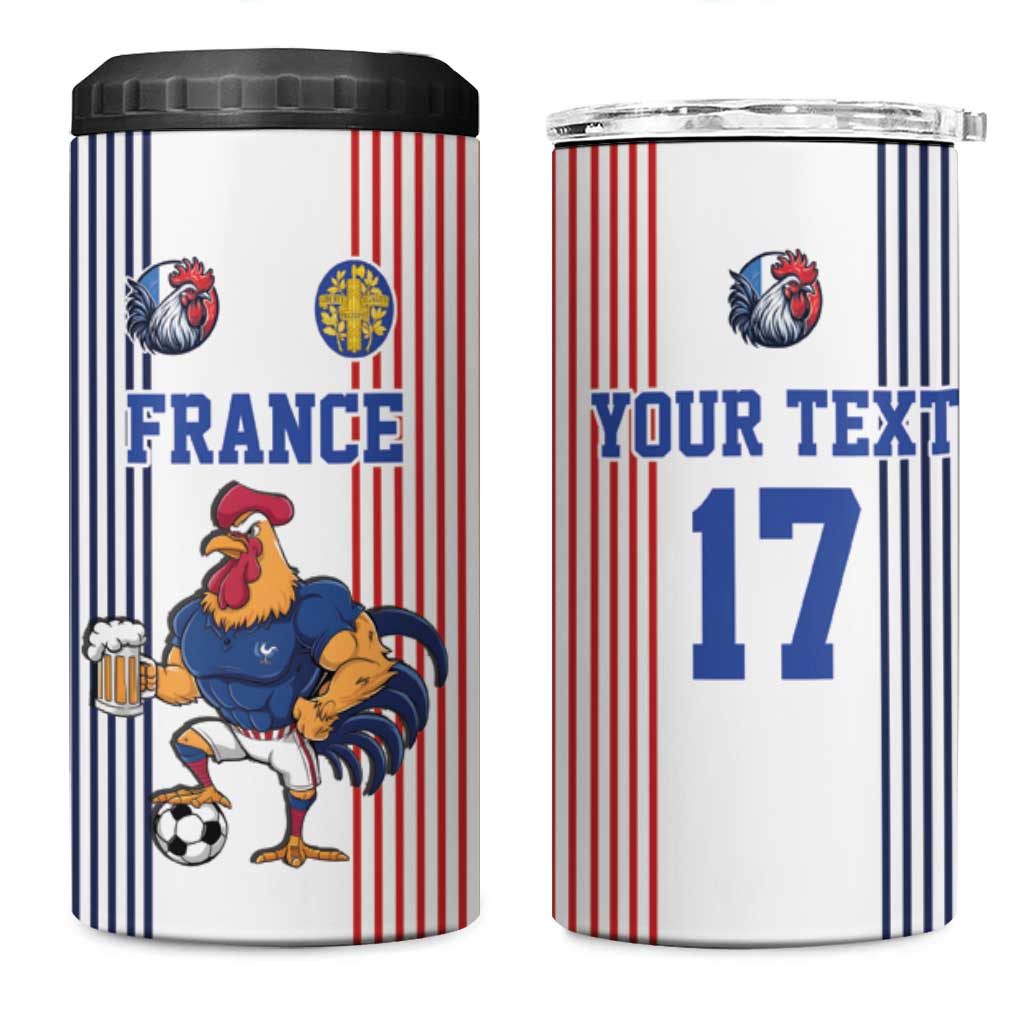 Custom France Football 4 in 1 Can Cooler Tumbler White Gallic Rooster Mascot