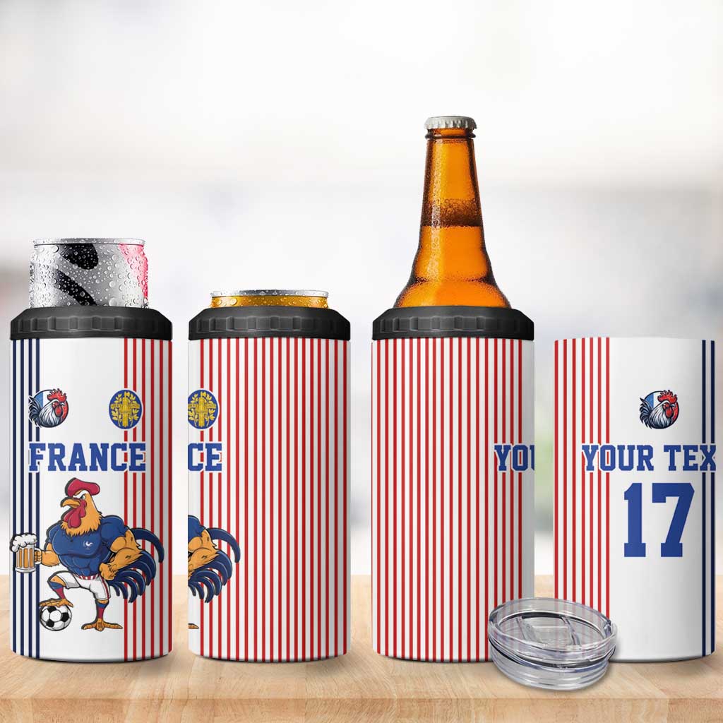 Custom France Football 4 in 1 Can Cooler Tumbler White Gallic Rooster Mascot