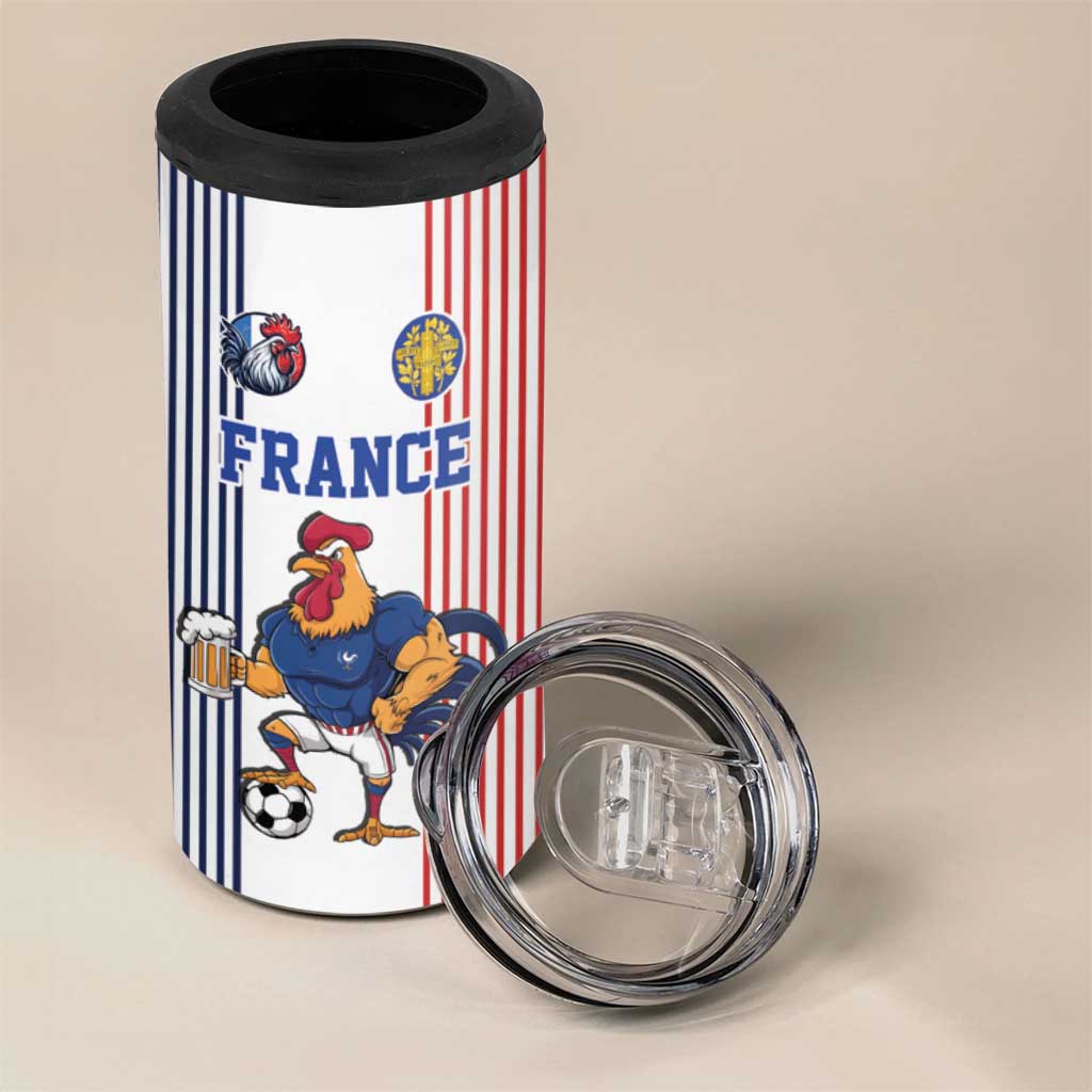 Custom France Football 4 in 1 Can Cooler Tumbler White Gallic Rooster Mascot
