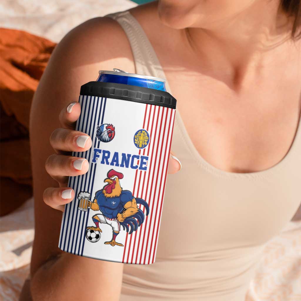Custom France Football 4 in 1 Can Cooler Tumbler White Gallic Rooster Mascot