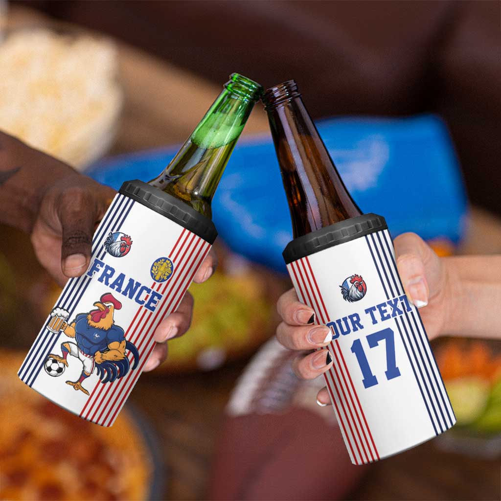 Custom France Football 4 in 1 Can Cooler Tumbler White Gallic Rooster Mascot