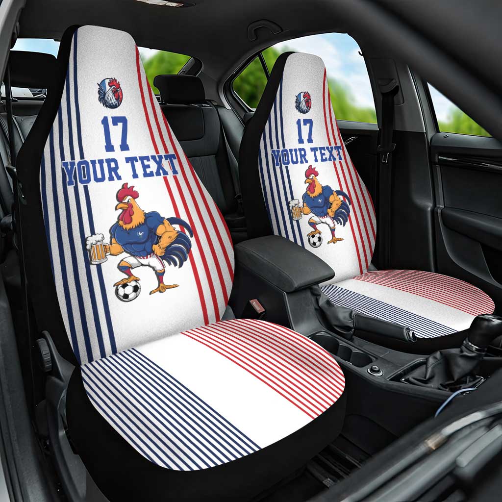 Custom France Football Car Seat Cover White Gallic Rooster Mascot