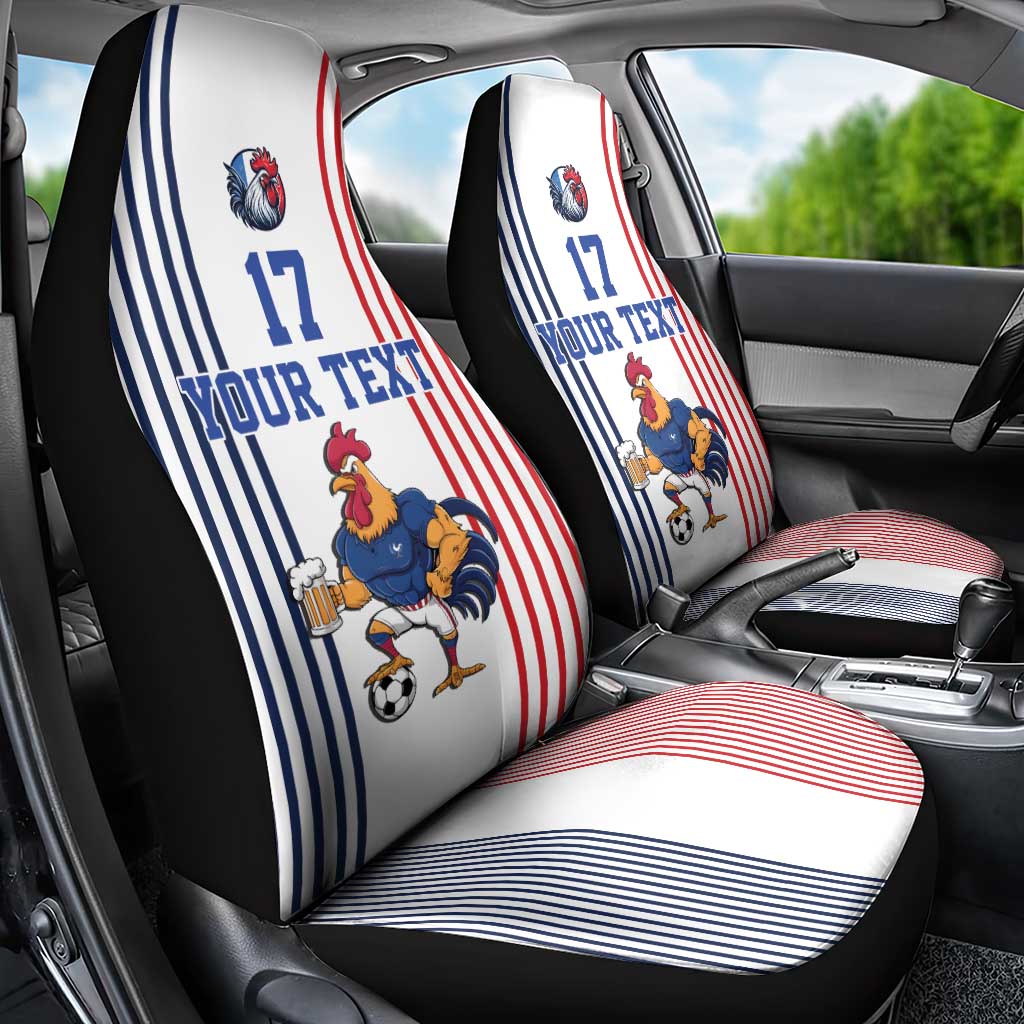 Custom France Football Car Seat Cover White Gallic Rooster Mascot