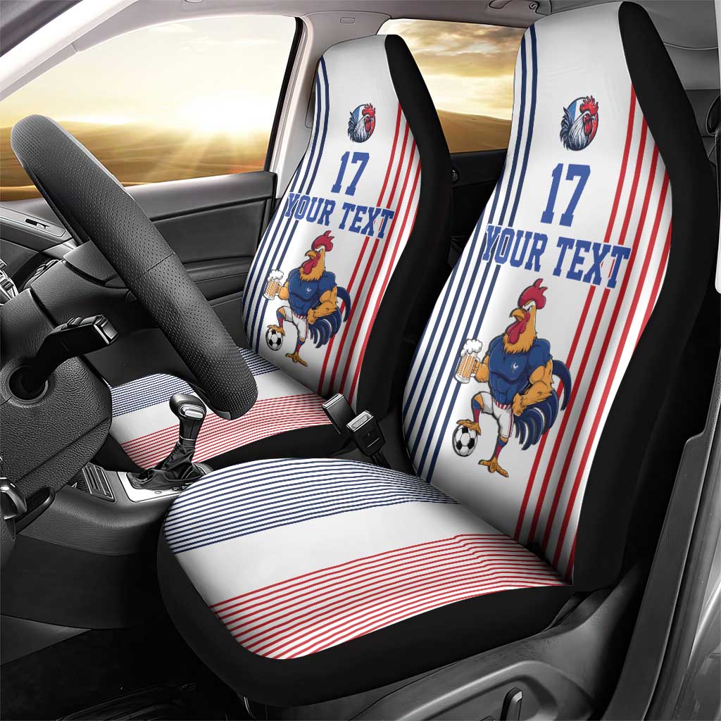 Custom France Football Car Seat Cover White Gallic Rooster Mascot